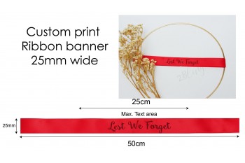 BANNER RIBBON 2.5cm wide Personalised custom print satin ribbon 4 pcs